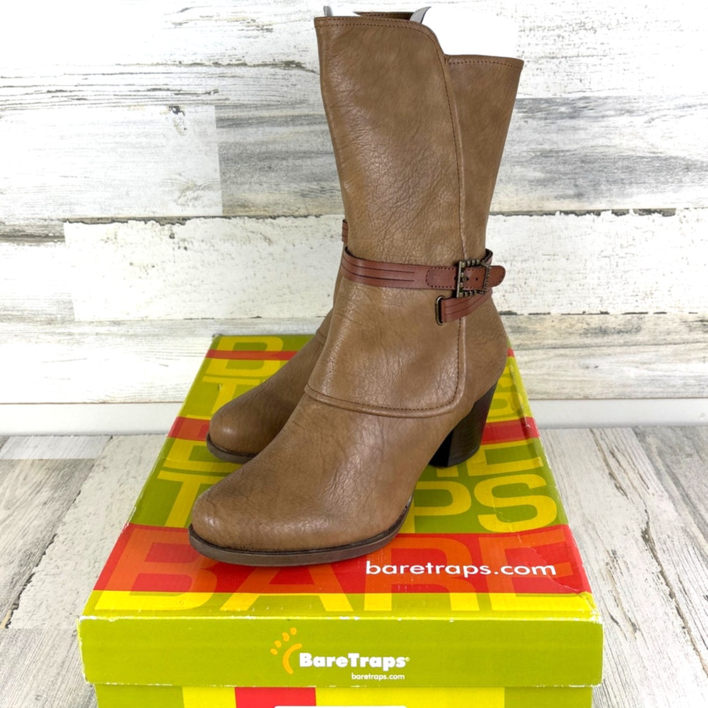 Baretraps Womens 10 Brown Roxie Cowboy Calf Boots Buckle Zip NEW Western